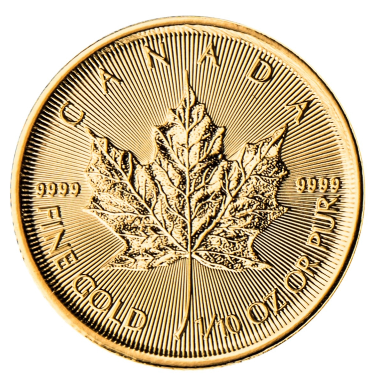 1/10 oz Canadian Gold Maple Leaf Coin Border Gold