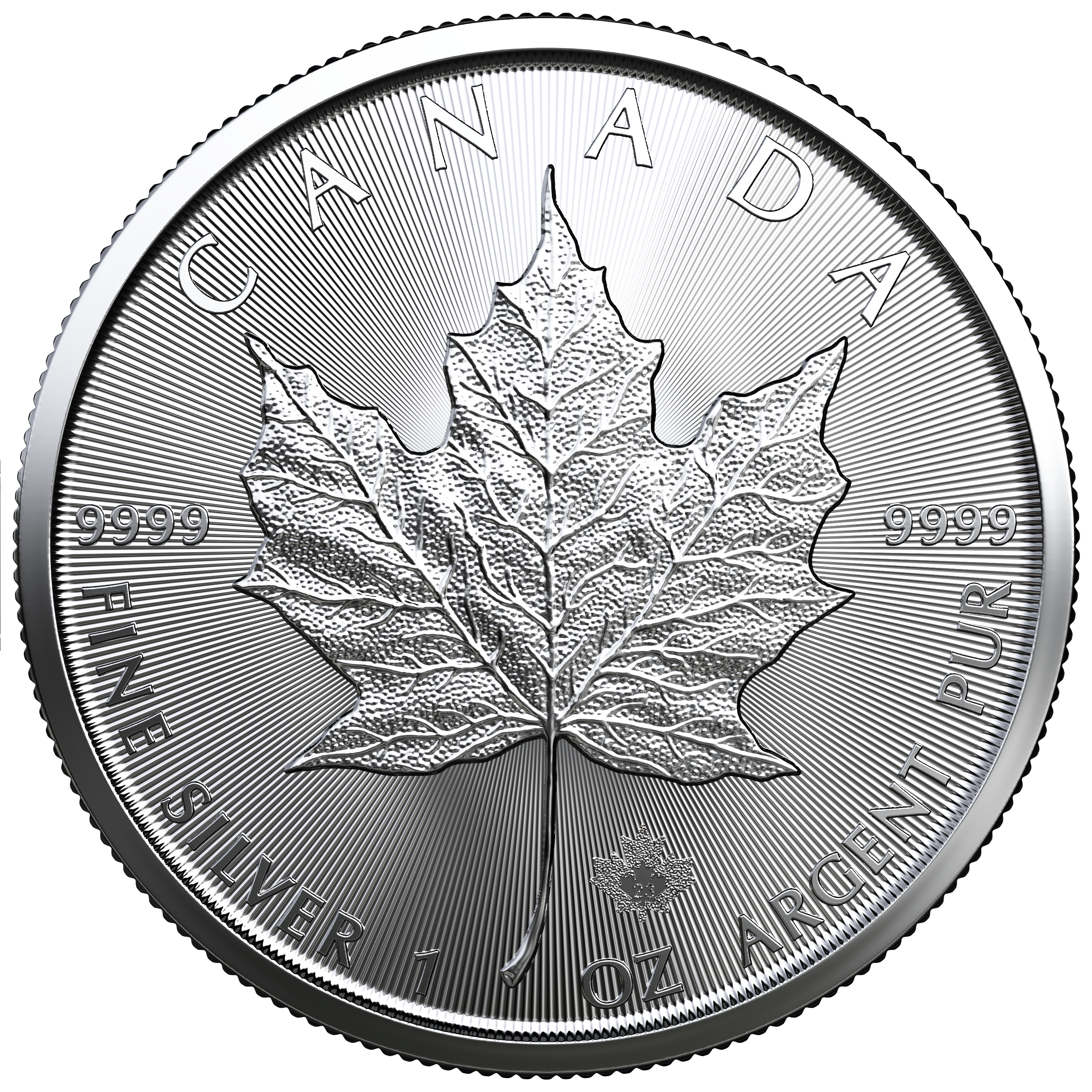 1 oz Canadian Silver Maple Leaf Tube (25 Coins, Radial Design